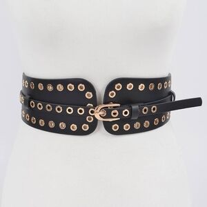 Black and Gold Faux Leather Wide  Studded Corset 2 in 1 Belt